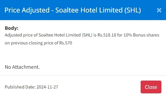 Screenshot 27 11 2024 165441 www.nepalstock.com .np https://bajarkochirfar.com/price-adjustment-on-bonus-shares-of-solti-hotel | %tags
