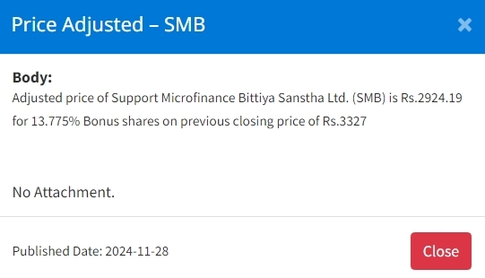 Screenshot 29 11 2024 153758 www.nepalstock.com .np https://bajarkochirfar.com/adjustment-of-the-share-price-of-two-microfinance-companies | %tags