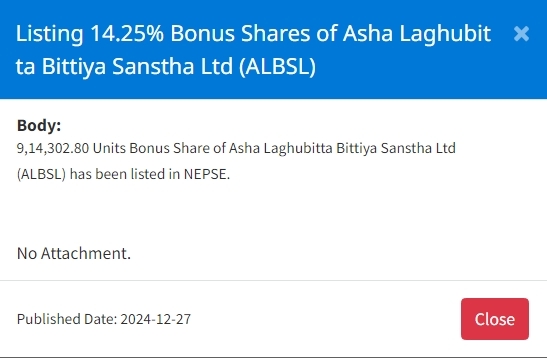 Screenshot 27 12 2024 115952 www.nepalstock.com .np https://bajarkochirfar.com/9-lakh-14-thousand-bonus-shares-of-a-microfinance-company-listed-in-nepse | %tags
