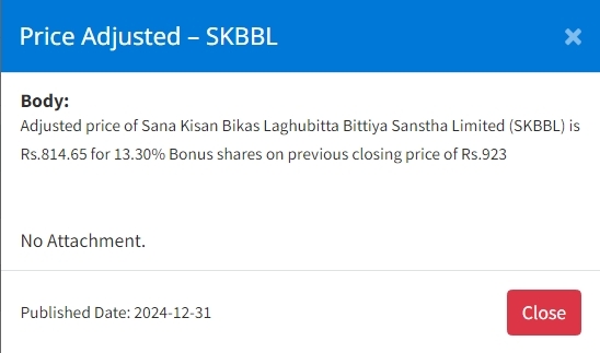 Screenshot 31 12 2024 155827 www.nepalstock.com .np https://bajarkochirfar.com/price-adjustment-for-bonus-shares-of-five-companies-at-what-price-will-trading-open-today | %tags