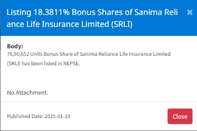 Screenshot 19 1 2025 165446 nepalstock.com https://bajarkochirfar.com/7-69-million-bonus-shares-of-insurance-company-listed-on-nepse | %tags