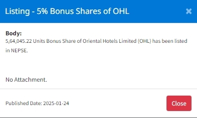 Screenshot 24 1 2025 123031 nepalstock.com https://bajarkochirfar.com/564000-bonus-shares-of-oriental-hotels-listed-on-nepse | %tags