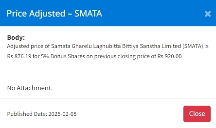 Screenshot 5 2 2025 15480 nepalstock.com https://bajarkochirfar.com/samata-microfinance-adjusts-bonus-share-price-what-will-be-the-opening-price | %tags