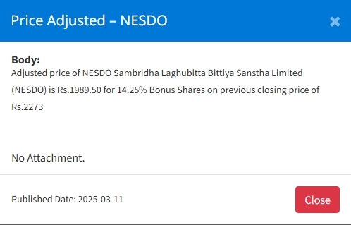 Screenshot 11 3 2025 155148 www.nepalstock.com https://bajarkochirfar.com/price-adjustment-in-bonus-shares-of-two-companies | %tags