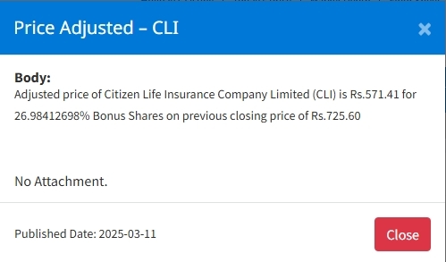 Screenshot 11 3 2025 155159 www.nepalstock.com https://bajarkochirfar.com/price-adjustment-in-bonus-shares-of-two-companies | %tags
