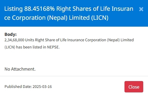 Screenshot 16 3 2025 162255 www.nepalstock.com https://bajarkochirfar.com/23-468-million-units-of-rights-shares-of-insurance-companies-added-to-nepse-when-can-they-be-traded | %tags