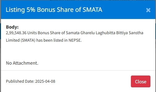 Screenshot 8 4 2025 153451 www.nepalstock.com https://bajarkochirfar.com/samata-gharelu-laghubittas-bonus-shares-listed-when-can-they-be-traded | %tags