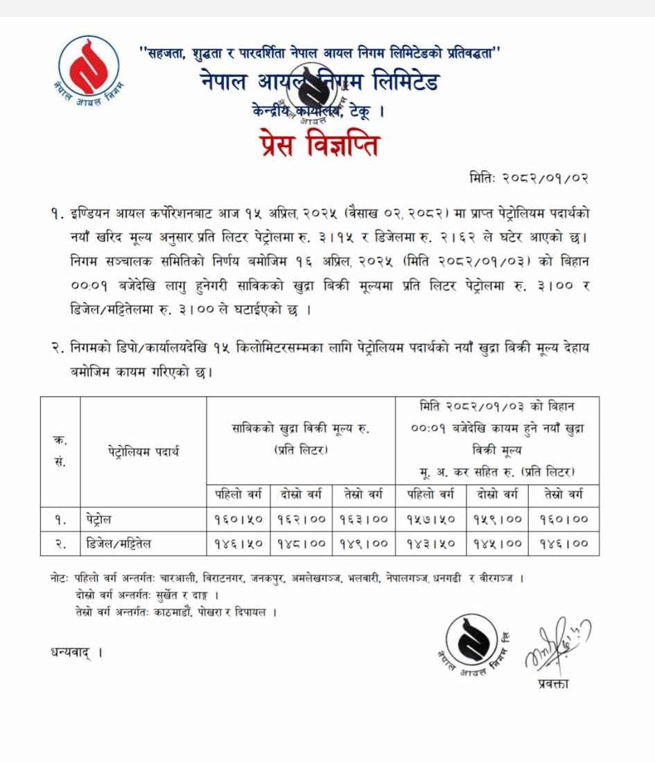 nigam 1744727355 | पेट्रोल र डिजेलको मूल्य घट्यो, अब प्रतिलिटर कति तिर्नुपर्छ ? | BAJARKO CHIRFAR https://bajarkochirfar.com/the-price-of-petrol-and-diesel-has-dropped-how-much-should-you-pay-per-liter-now nigam 1744727355 https://bajarkochirfar.com/the-price-of-petrol-and-diesel-has-dropped-how-much-should-you-pay-per-liter-now | %tags