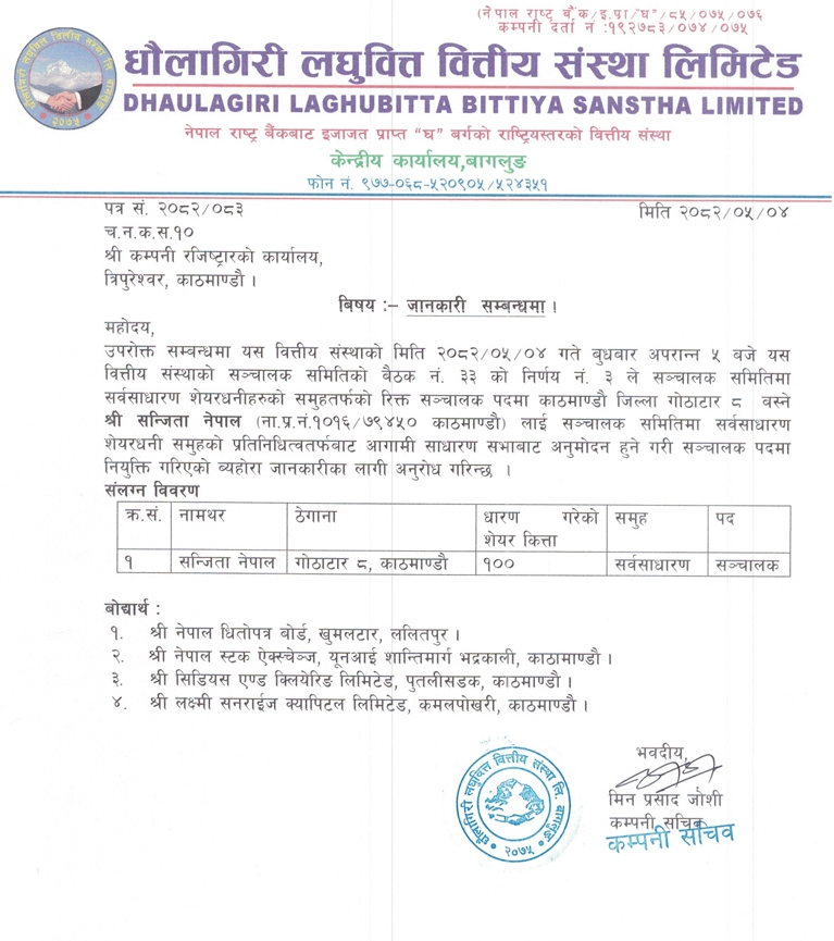 Screenshot 21 8 2025 151935 nepalstock.com .np https://bajarkochirfar.com/sanjita-nepal-appointed-as-director-of-dhaulagiri-microfinance | %tags