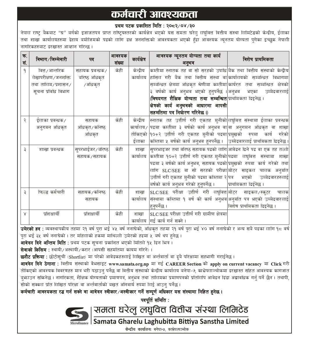 Vacancy Samata Gharelu page 0001 https://bajarkochirfar.com/jobs-are-available-at-samata-domestic-microfinance-for-those-who-have-passed-see-how-to-apply | %tags