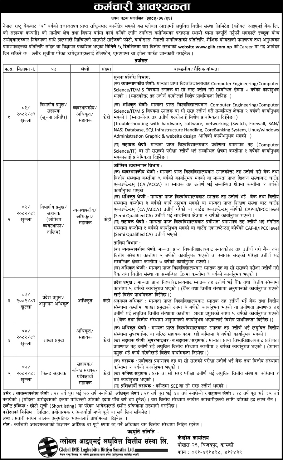 job global ime laghubitta | ग्लोबल आइएमई लघुवित्तमा जागिर खुल्यो | BAJARKO CHIRFAR https://bajarkochirfar.com/job-opening-at-global-ime-laghubitta job global ime laghubitta https://bajarkochirfar.com/job-opening-at-global-ime-laghubitta | %tags