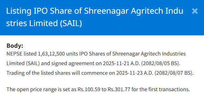 Screenshot 2025 11 21 135232 https://bajarkochirfar.com/shreenagar-agritech-ipo-listed-on-nepse-what-is-the-opening-range | %tags