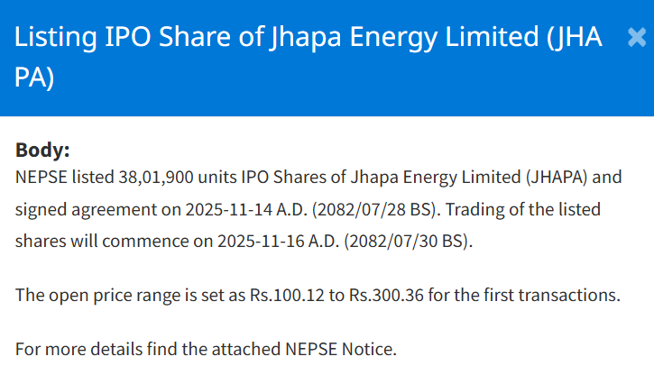 download https://bajarkochirfar.com/jhapa-energys-ipo-listed-on-nepse-what-is-the-opening-range | %tags