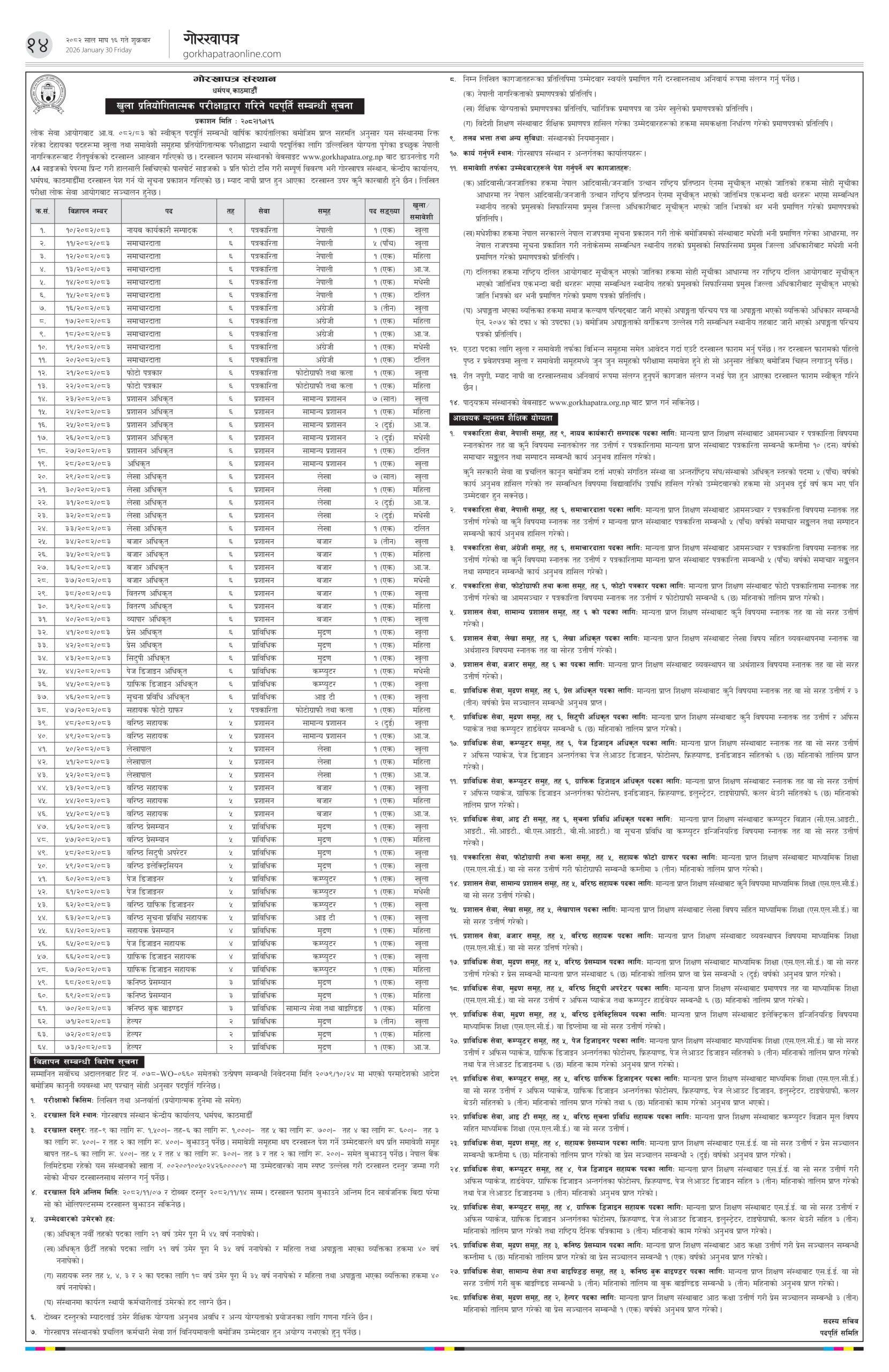 2026 01 30 12 13 31 2082 10 16 14 1769738652 scaled | गोरखापत्र संस्थानले माग्यो ९१ जना कर्मचारी, कुन कुन पदमा दिन सकिन्छ आवेदन ? | BAJARKO CHIRFAR https://bajarkochirfar.com/gorkhapatra-sansthan-seeks-91-employees-for-which-positions-can-applications-be-made 2026 01 30 12 13 31 2082 10 16 14 1769738652 scaled https://bajarkochirfar.com/gorkhapatra-sansthan-seeks-91-employees-for-which-positions-can-applications-be-made | %tags
