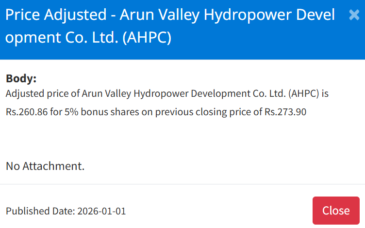 Screenshot 2026 01 01 161446 | नेप्सेमा ९ कम्पनीको बोनस सेयरमा मूल्य समायोजन, अब कतिमा खुल्छ कारोबार ? | BAJARKO CHIRFAR https://bajarkochirfar.com/price-adjustment-in-bonus-shares-of-9-companies-on-nepse-at-what-price-will-trading-now-open Screenshot 2026 01 01 161446 https://bajarkochirfar.com/price-adjustment-in-bonus-shares-of-9-companies-on-nepse-at-what-price-will-trading-now-open | %tags