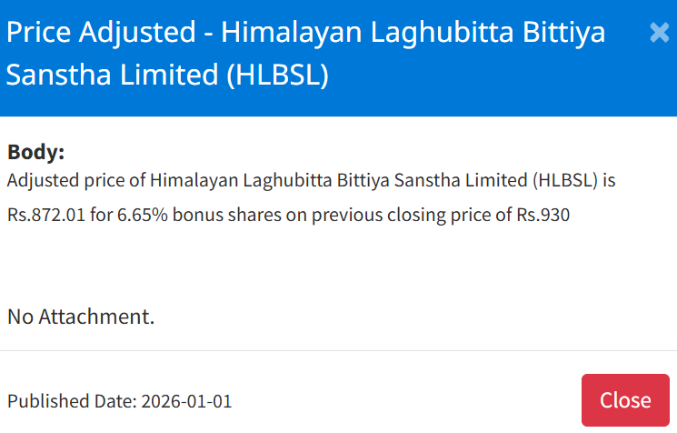 Screenshot 2026 01 01 161745 | नेप्सेमा ९ कम्पनीको बोनस सेयरमा मूल्य समायोजन, अब कतिमा खुल्छ कारोबार ? | BAJARKO CHIRFAR https://bajarkochirfar.com/price-adjustment-in-bonus-shares-of-9-companies-on-nepse-at-what-price-will-trading-now-open Screenshot 2026 01 01 161745 https://bajarkochirfar.com/price-adjustment-in-bonus-shares-of-9-companies-on-nepse-at-what-price-will-trading-now-open | %tags