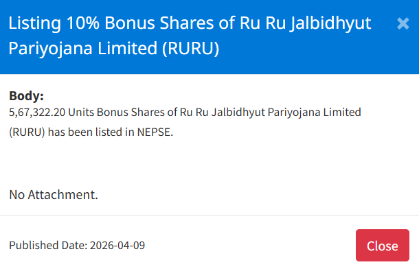 Screenshot 2026 04 09 162026 | नेप्सेमा एक हाइड्रोपावरको ५ लाख बढी कित्ता बोनस सेयर सूचीकृत, कहिलेबाट कारोबार गर्न मिल्ने ? | BAJARKO CHIRFAR https://bajarkochirfar.com/more-than-500000-bonus-shares-of-a-hydropower-company-listed-on-nepse-when-can-they-be-traded-2 Screenshot 2026 04 09 162026 https://bajarkochirfar.com/more-than-500000-bonus-shares-of-a-hydropower-company-listed-on-nepse-when-can-they-be-traded-2 | %tags