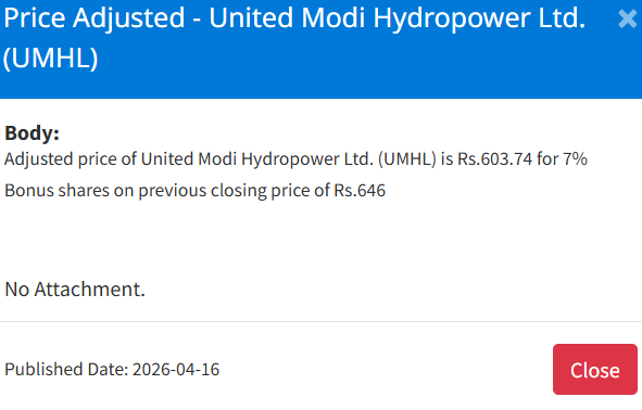 Screenshot 2026 04 16 161538 https://bajarkochirfar.com/price-adjustment-in-united-modi-hydropowers-bonus-shares-at-what-price-will-trading-now-open | %tags