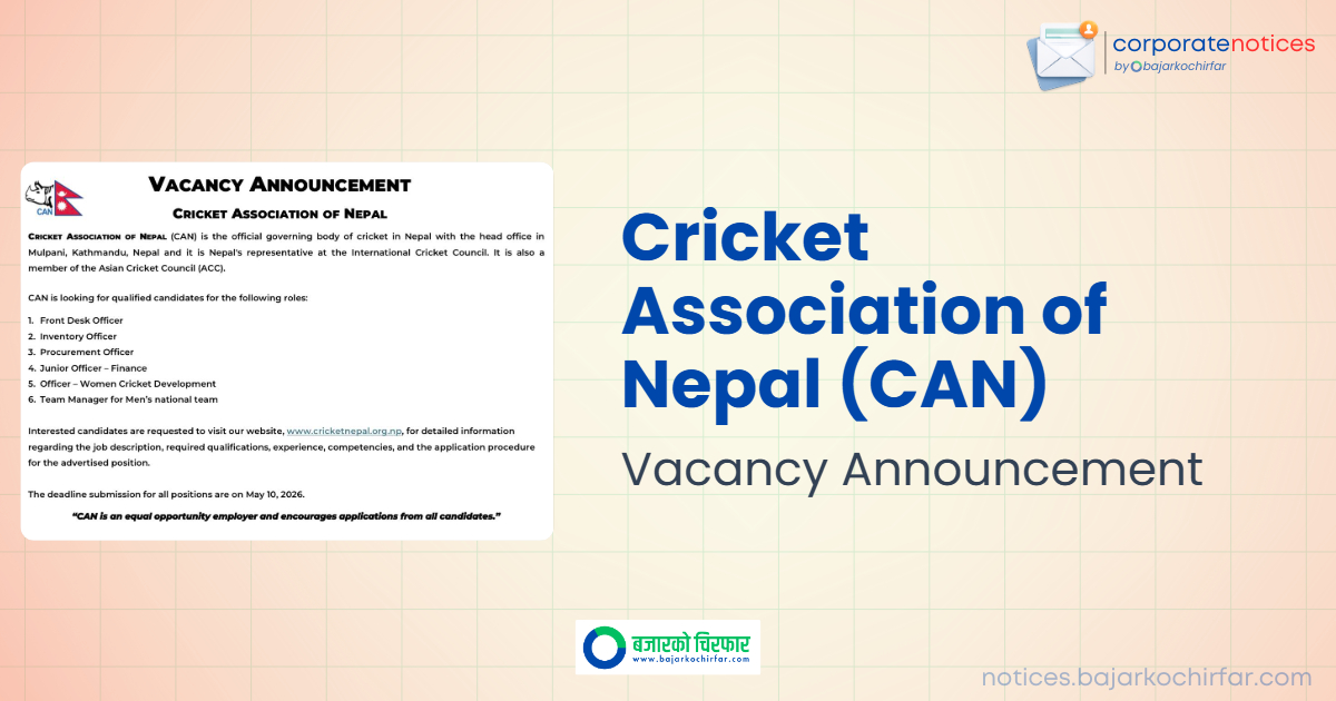 cricket association of nepal can feature https://bajarkochirfar.com/private-job/cricket-association-of-nepal-announces-vacancies-for-multiple-roles/ | %tags