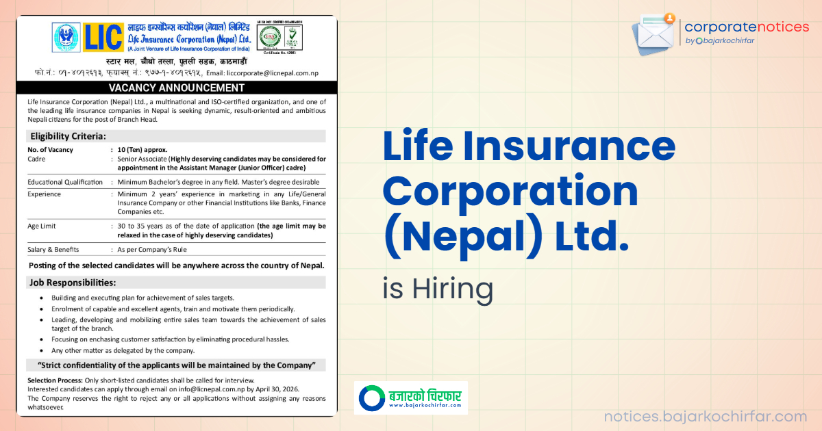 life insurance corporation nepal ltd feature 1 https://bajarkochirfar.com/private-job/lic-nepal-limited-seeks-branch-head/ | %tags