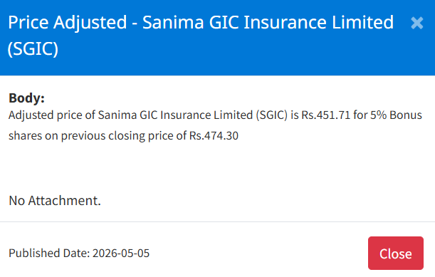 Screenshot 2026 05 06 080047 https://bajarkochirfar.com/price-adjustment-in-sanima-gic-insurances-bonus-shares-at-what-price-will-trading-open-today | %tags