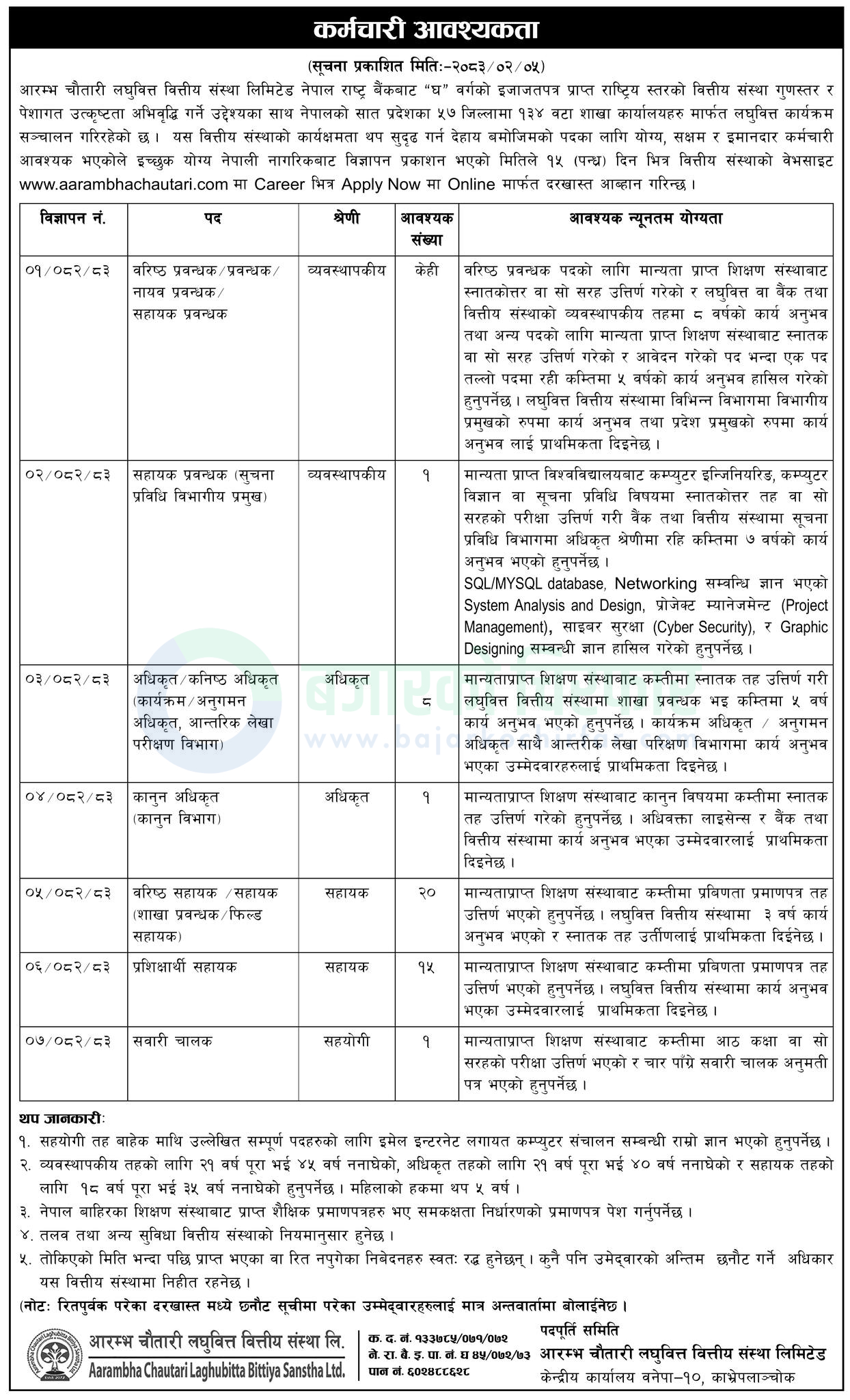 aarambha chautari laghubitta bittiya sanstha ltd https://bajarkochirfar.com/private-job/aarambha-chautari-laghubitta-seeks-employees-8th-pass-candidates-can-also-apply/ | %tags