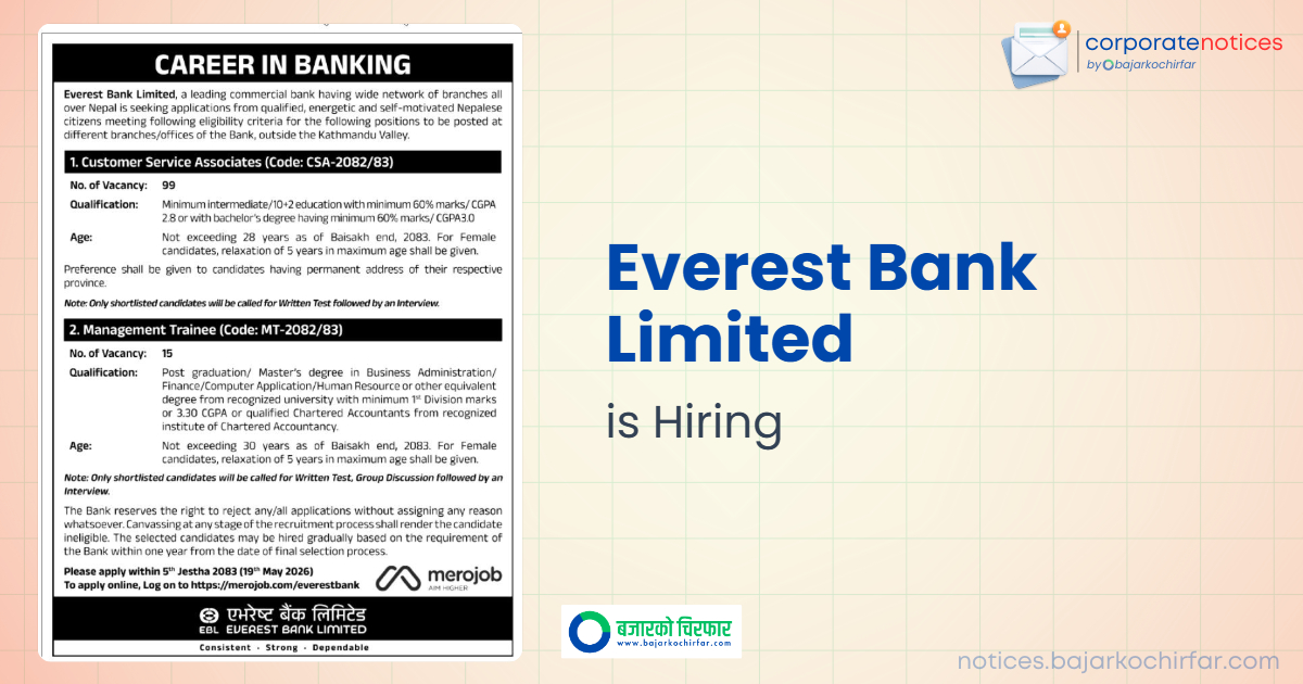 everest bank limited feature https://bajarkochirfar.com/private-job/everest-bank-seeks-114-employees-2-pass-holders-can-also-apply/ | %tags