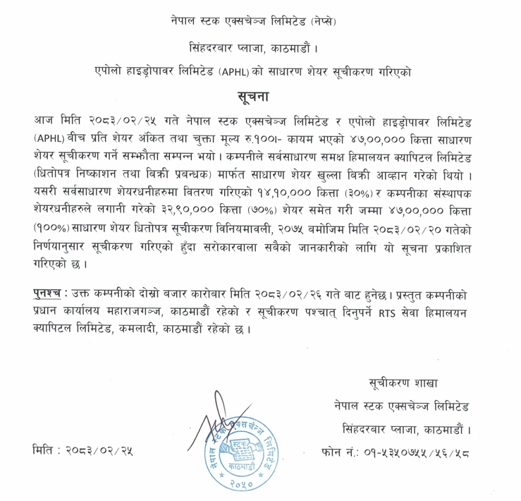 Screenshot 8 6 2026 122548 www.nepalstock.com https://bajarkochirfar.com/appolo-hydropowers-ipo-listed-on-nepse-what-is-the-opening-range | %tags