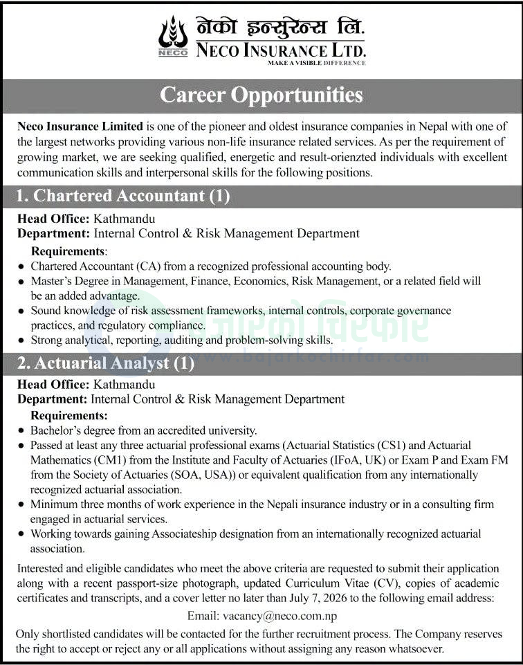 neco insurance limited https://bajarkochirfar.com/private-job/neco-insurance-ltd-career-opportunities-for-chartered-accountant-and-actuarial-analyst/ | %tags