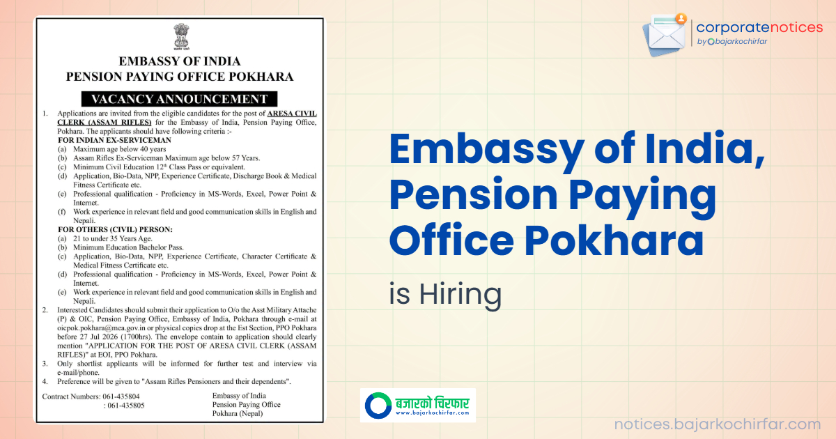 feature 1784184236736 https://bajarkochirfar.com/private-job/embassy-of-india-pension-paying-office-pokhara-announces-vacancy-for-civil-clerk/ | %tags