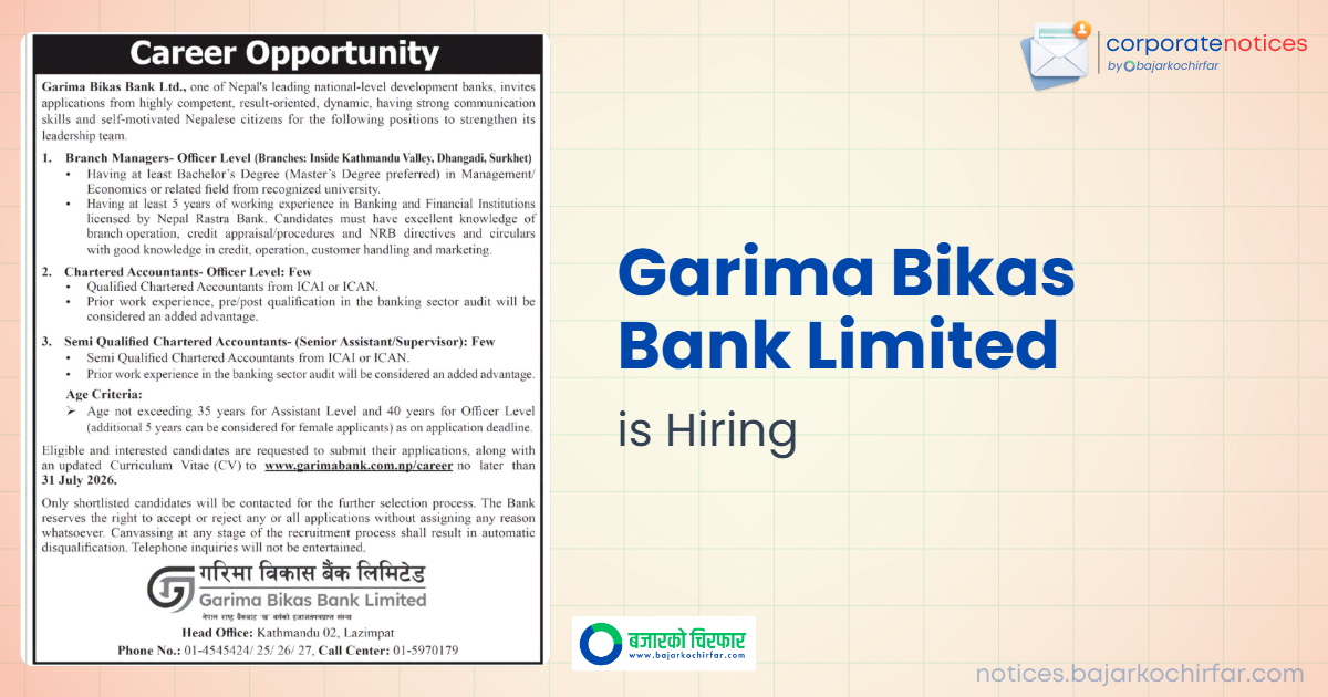 feature 1784270914106 https://bajarkochirfar.com/private-job/garima-bikas-bank-limited-announces-vacancies-for-branch-managers-and-chartered-accountants/ | %tags