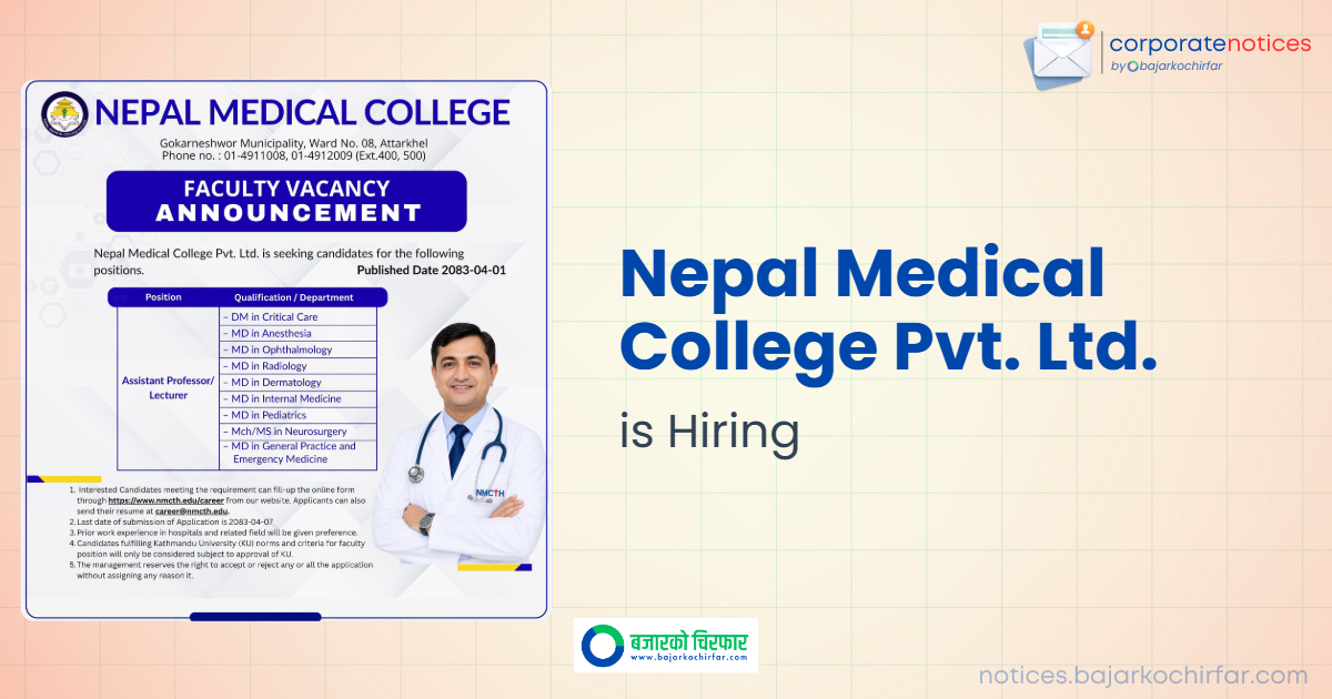 feature 1784273662528 https://bajarkochirfar.com/private-job/nepal-medical-college-announces-vacancy-for-assistant-professors-and-lecturers/ | %tags