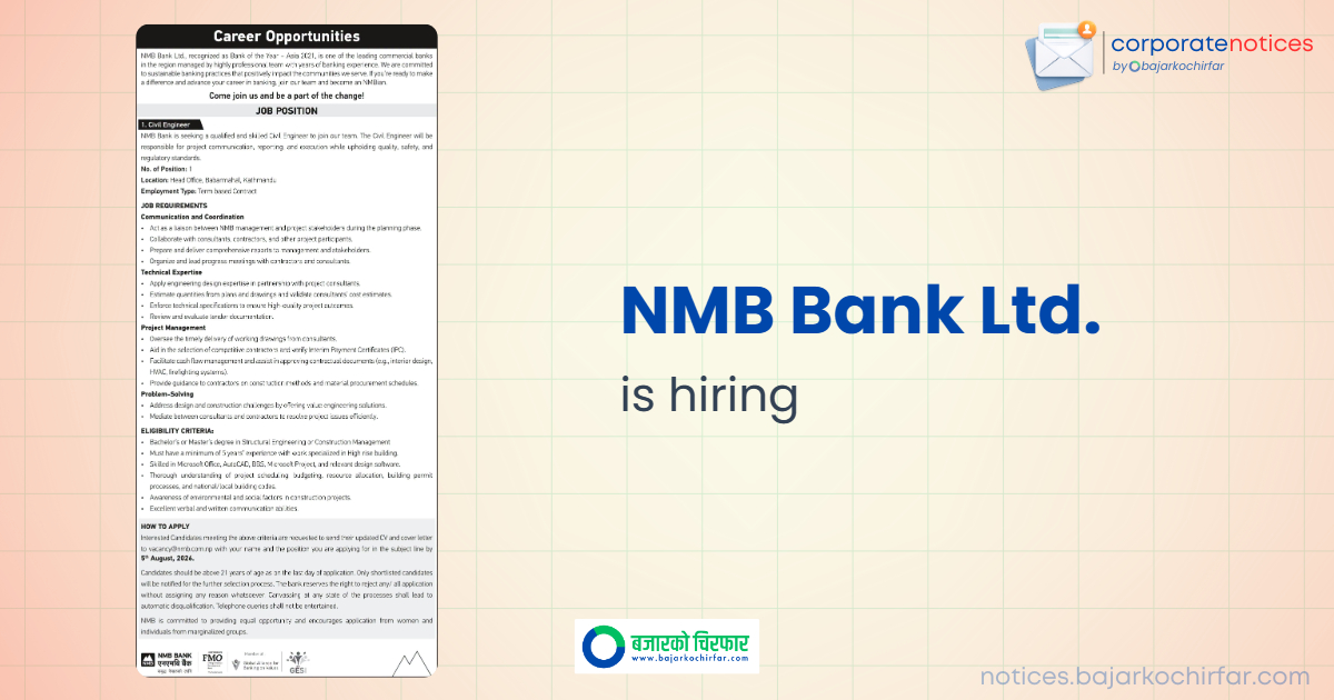 feature 1784685043726 https://bajarkochirfar.com/private-job/nmb-bank-is-seeking-employees-for-the-post-of-civil-engineer/ | %tags