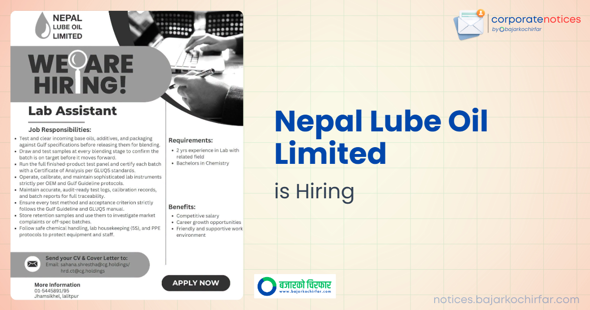 feature 1784803071581 https://bajarkochirfar.com/private-job/nepal-lube-oil-limited-announces-vacancy-for-lab-assistant/ | %tags