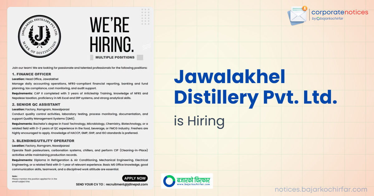feature 1785047777862 https://bajarkochirfar.com/private-job/jawalakhel-distillery-pvt-ltd-announces-vacancies-for-finance-officer-qc-assistant-and-operator/ | %tags