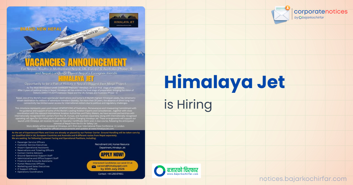 feature 1785060111888 https://bajarkochirfar.com/private-job/himalaya-jet-announces-vacancies-for-multiple-customer-facing-and-operational-positions/ | %tags