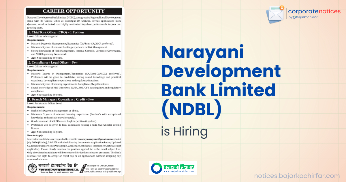 narayani development bank limited ndbl feature https://bajarkochirfar.com/private-job/narayani-development-bank-limited-announces-vacancies-for-various-positions/ | %tags