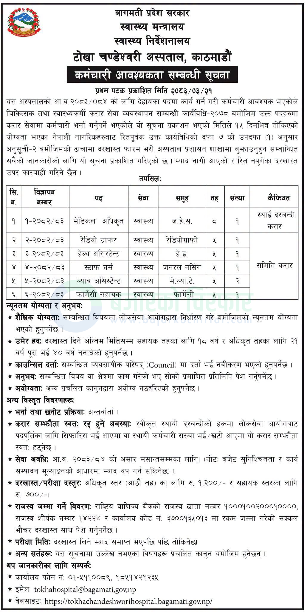 tokha chandeshwori hospital kathmandu | टोखा चण्डेश्वरी अस्पताल, काठमाडौँमा विभिन्न पदमा कर्मचारी माग: स्वास्थ्यकर्मीहरूका लागि अवसर | BAJARKO CHIRFAR https://bajarkochirfar.com/government-job/tokha-chandeshwori-hospital-vacancy-openings-for-medical-and-health-staff/ tokha chandeshwori hospital kathmandu https://bajarkochirfar.com/government-job/tokha-chandeshwori-hospital-vacancy-openings-for-medical-and-health-staff/ | %tags