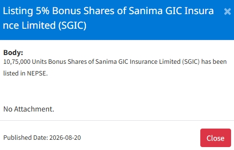 Screenshot 20 8 2026 143449 www.nepalstock.com https://bajarkochirfar.com/bonus-shares-of-an-insurance-company-listed-on-nepse-when-can-they-be-traded | %tags