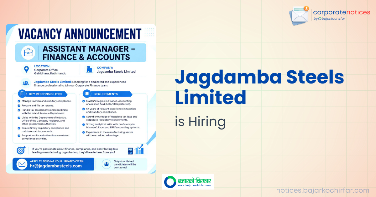 feature 1785914817443 https://bajarkochirfar.com/government-job/jagdamba-steels-limited-announces-vacancy-for-assistant-manager-finance-accounts/ | %tags