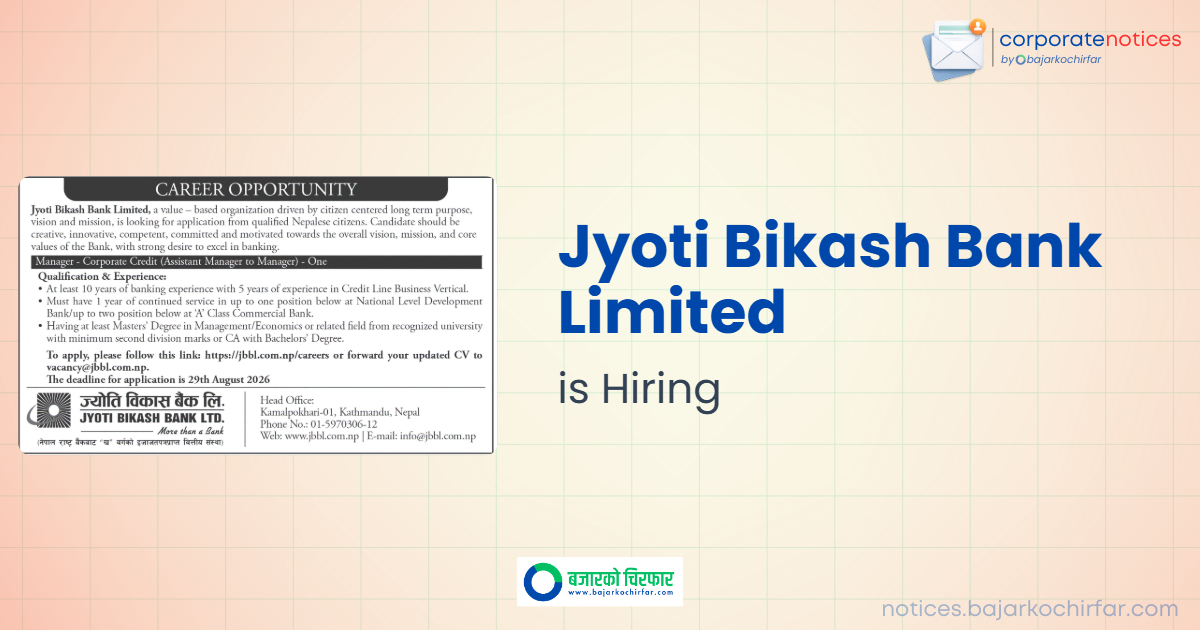 feature 1786844504438 https://bajarkochirfar.com/private-job/jyoti-bikash-bank-announces-vacancy-for-manager-corporate-credit/ | %tags