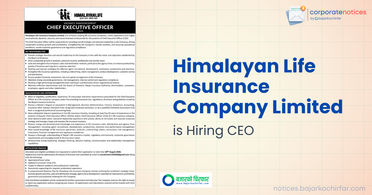 feature 1787120910936 https://bajarkochirfar.com/private-job/himalayan-life-insurance-company-limited-announces-vacancy-for-chief-executive-officer-ceo/ | %tags