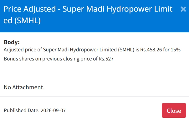 Screenshot 7 9 2026 17245 www.nepalstock.com https://bajarkochirfar.com/price-adjustment-in-super-madi-hydropowers-bonus-shares-at-what-price-will-trading-now-open | %tags