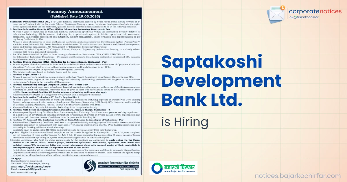 feature 1789721313587 https://bajarkochirfar.com/private-job/saptakoshi-development-bank-seeks-employees-for-seven-different-positions-plus-two-passers-can-also-apply/ | %tags