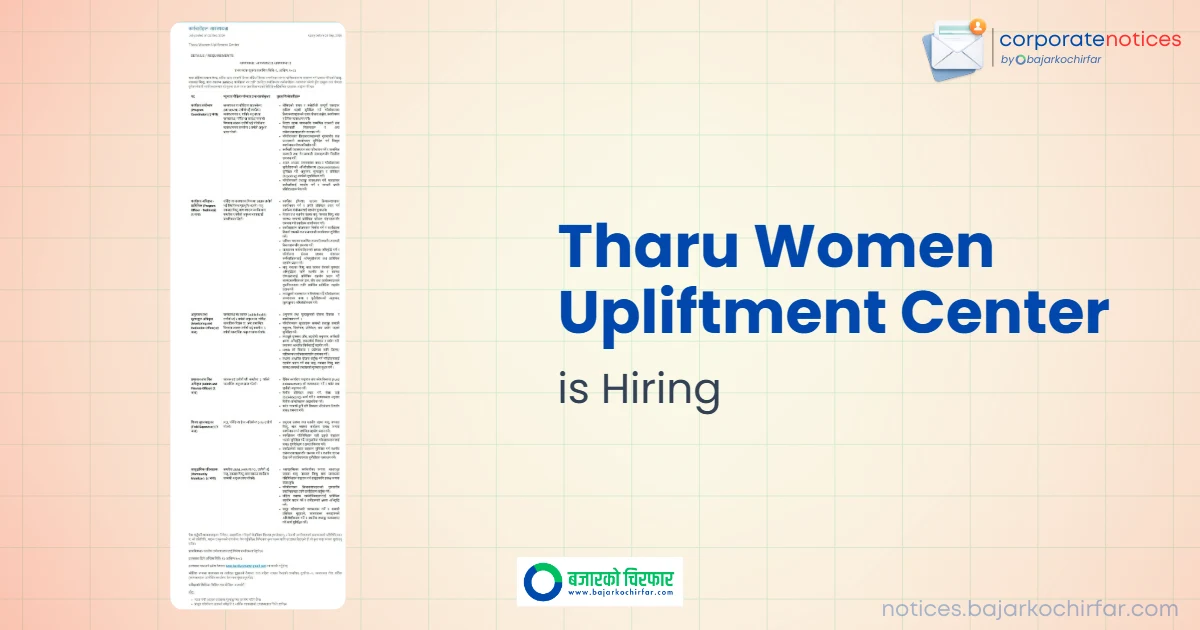 feature 1790073835162 https://bajarkochirfar.com/private-job/tharu-women-upliftment-center-announces-vacancies-for-multiple-positions/ | %tags