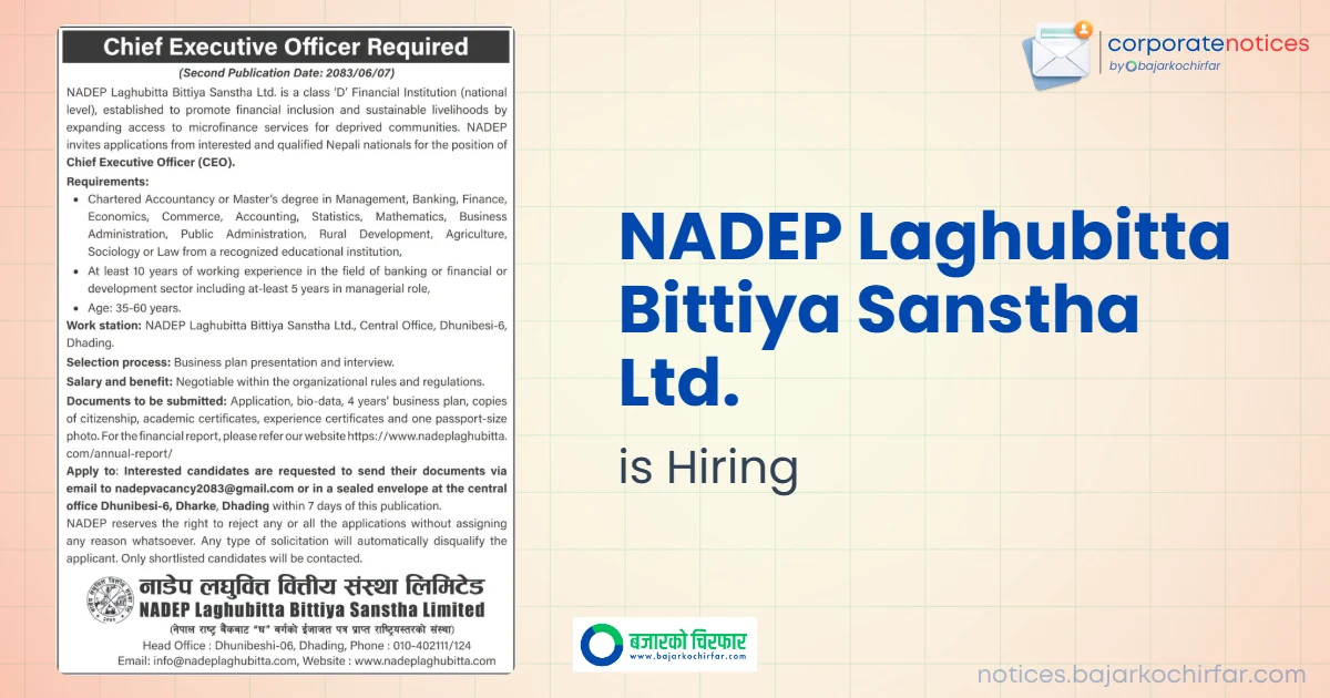 feature 1790143942541 https://bajarkochirfar.com/private-job/nadep-laghubitta-bittiya-sanstha-limited-announces-vacancy-for-chief-executive-officer-ceo-2/ | %tags