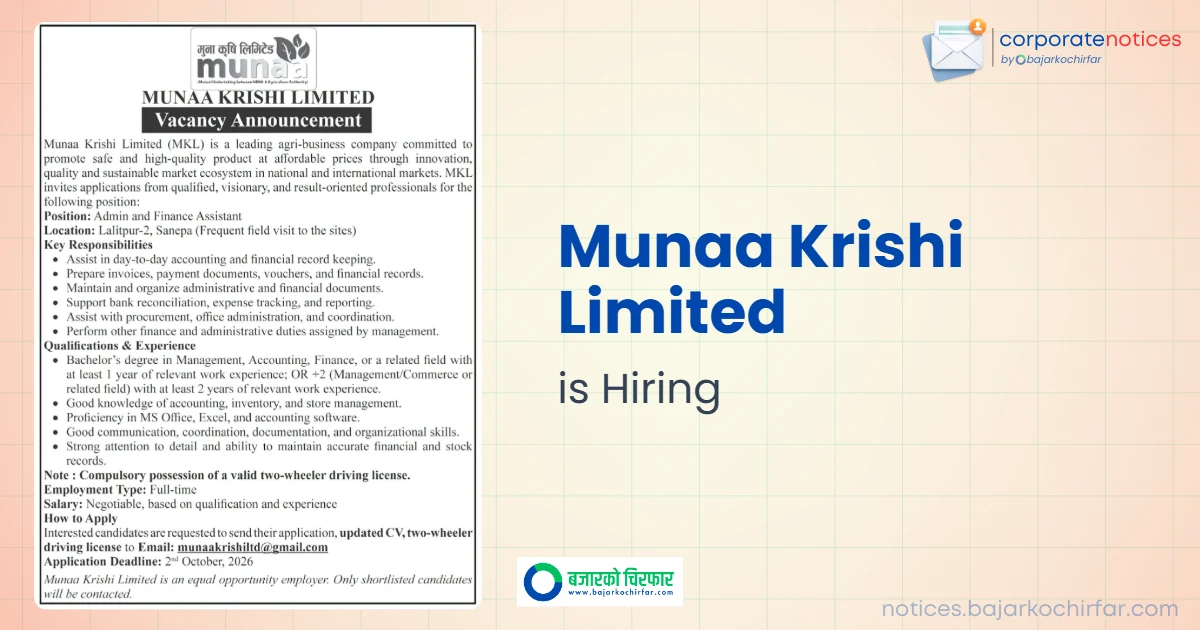 feature 1790480042749 https://bajarkochirfar.com/private-job/munaa-krishi-limited-announces-vacancy-for-admin-and-finance-assistant/ | %tags