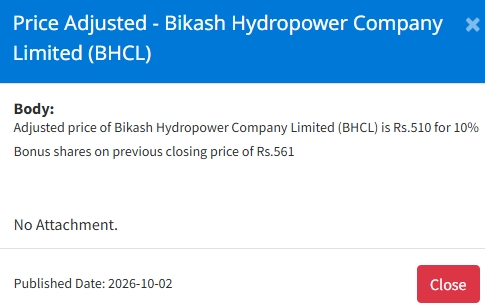 Screenshot 2 10 2026 1622 www.nepalstock.com https://bajarkochirfar.com/price-adjustment-in-bonus-shares-of-2-companies-on-nepse-on-friday-at-what-price-will-trading-open-on-monday | %tags