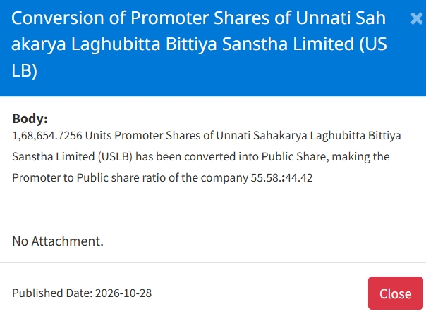 Screenshot 28 10 2026 16952 www.nepalstock.com https://bajarkochirfar.com/unnati-sahabrah-microfinance-converts-over-100000-units-of-founder-shares-to-public | %tags