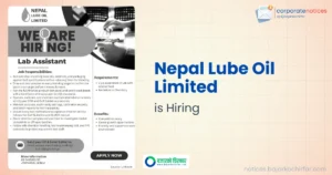 नेपाल ल्युब आयलमा ल्याब असिस्टेन्ट पदमा जागिर खुल्यो